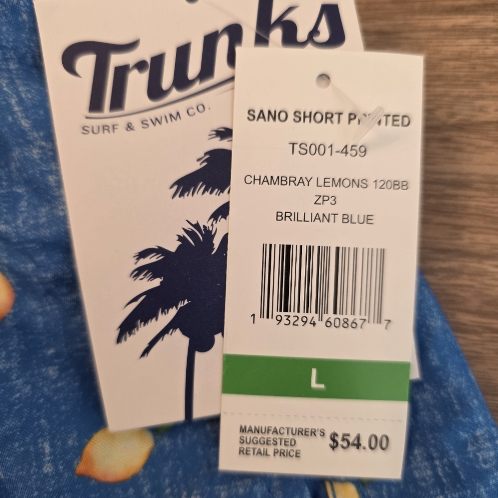 🔴 Trunks Sano Swim Shorts Mens Large Blue Chambray Lemons Quick - Picture 7 of 14